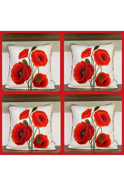 KIRLENTİM D150 Poppy flower Patterned - Double Side Printed Throw Pillow Cover