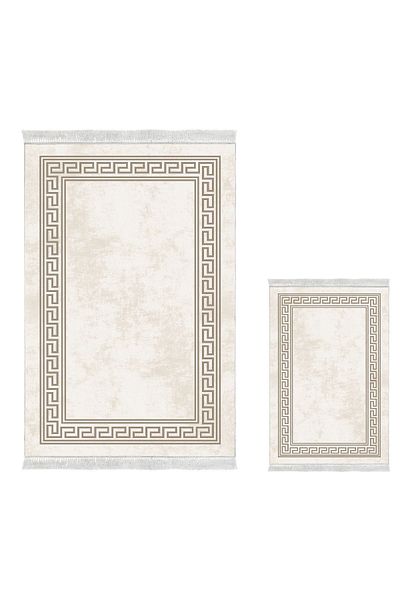 Dekoreko Digital 3-Piece Bathroom Set Trend Felt Non-Slip Base Mixed Round Modern Cassietta Cream