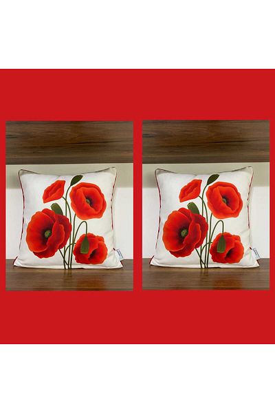 KIRLENTİM D150 Poppy flower Patterned - Double Side Printed Throw Pillow Cover