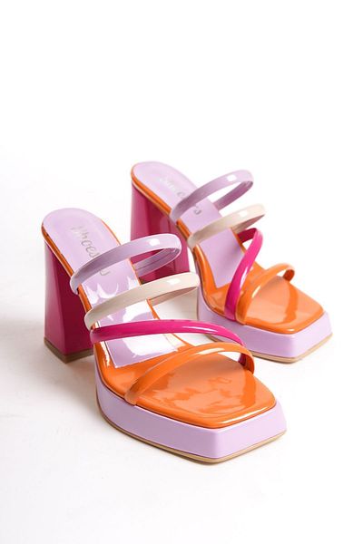 Shoesers Women's Special Design Platform Heeled Patent Leather Slippers