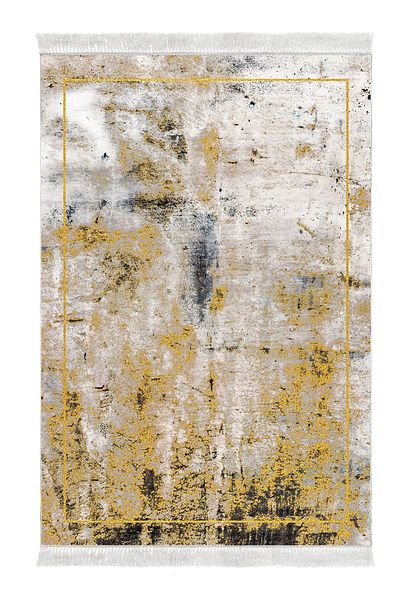 Dekoreko Ψηφιακό σετ πατάκι μπάνιου 2 τεμαχίων Star Leather Αντιολισθητική βάση με κρόσσια Μοντέρνα Landen Mustard