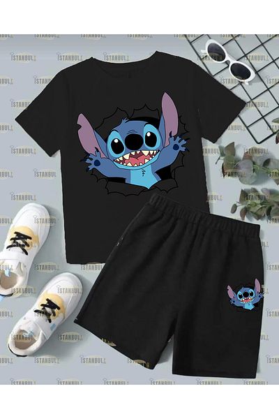 aynewmoda Комплект тениска и къси панталони с принт на шевове - спортен панталон