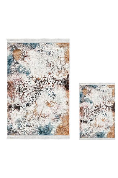 Dekoreko Digital 3-Piece Bathroom Set Star Cotton Non-Slip Base Mixed Round Modern Fern Color