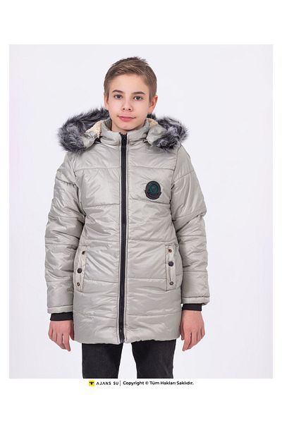 WST SPORT WEAR Jachetă puf pentru băiat - guler de blană, hanoră și buzunar