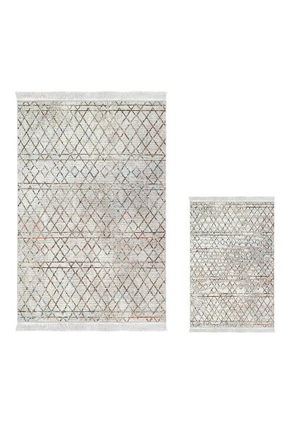 Dekoreko Ψηφιακό σετ μπάνιου 3 τεμαχίων Star Cotton Αντιολισθητική Βάση Μικτή Στρογγυλή Nordic Nydia Beige