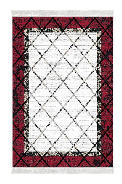 Dekoreko Digital 2-Piece Bath Mat Set Trend Felt Non-Slip Base Fringed Modern Doreen Claret Red