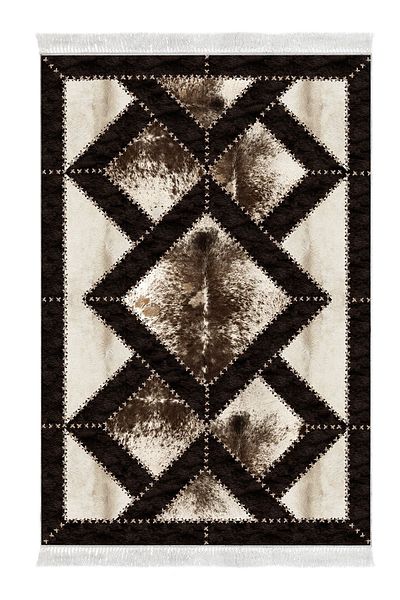 Dekoreko Digital 2-Piece Bath Mat Set Trend Felt Non-Slip Base Fringed Modern Posy Brown