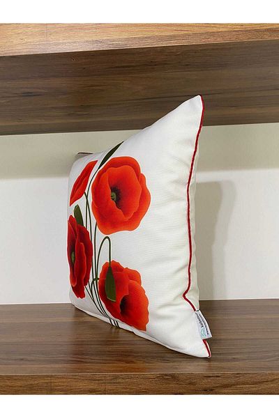 KIRLENTİM D150 Poppy flower Patterned - Double Side Printed Throw Pillow Cover