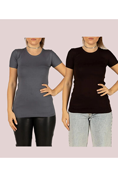 nacar çarşı Women's Short Sleeve Crew Neck Lycra Flexible Badi 2-Piece Bodysu...