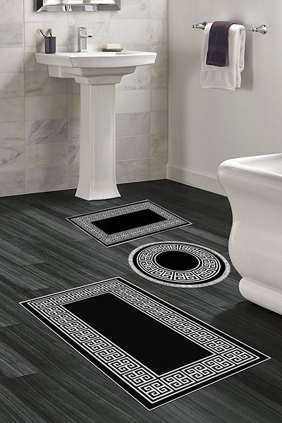 Dekoreko Digital 3-Piece Bathroom Set Trend Felt Non-Slip Base Mixed Round Modern Penelope Black