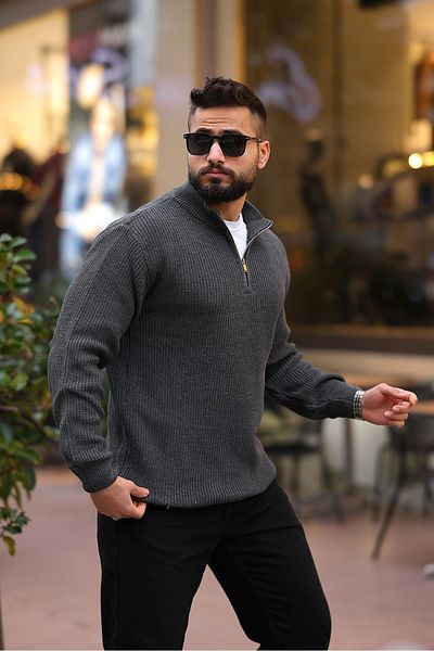 BASEL.CO MEN'S RELAX FIT HALF ZIPPERED THICK SWEATER