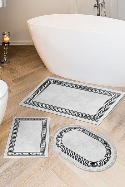 Dekoreko Digital 3-Piece Bathroom Set Trend Felt Non-Slip Base Mixed Oval Modern Cassietta Anthracite