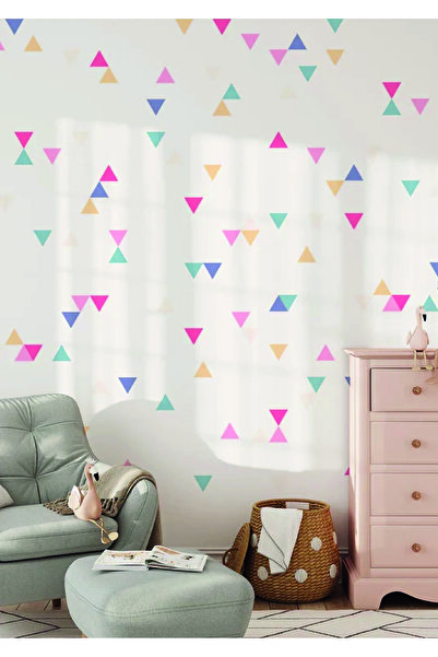 WALLHUMAN Αυτοκόλλητο τοίχου για παιδικό δωμάτιο με πολύχρωμα τρίγωνα