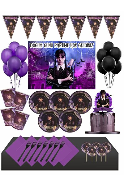 Masal Şekerleme Wednesday 8 Kişilik PASTA SÜSÜ DAHİL Afişli Doğum Günü Seti