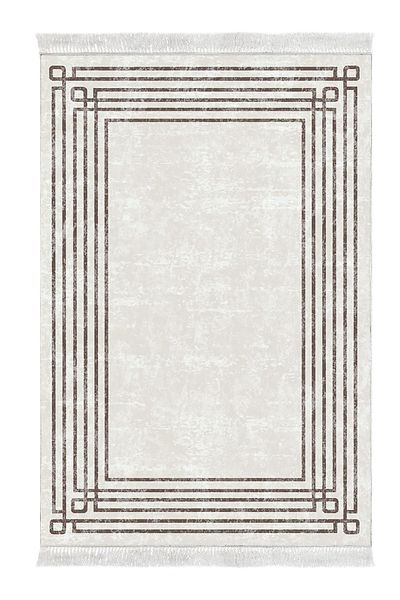 Dekoreko Digital 2-Piece Bath Mat Set Star Leather Non-Slip Base Fringed Modern Shelbi Beige