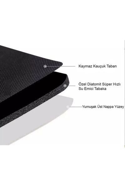 sogex Banyo Paspası Süper Su Emici Kaymaz Tabanlı Banyo Paspası Diatomit Paspas Süperemici (58X38CM)(GRİ)