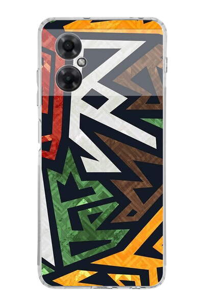 PrintiFy Xiaomi Redmi Note 11R Uyumlu Kamera Korumalı Soyut Grafiti Tasarımlı Şeffaf Kılıf