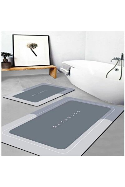 sogex Banyo Paspası Süper Su Emici Kaymaz Tabanlı Banyo Paspası Diatomit Paspas Süperemici (58X38CM)(GRİ)