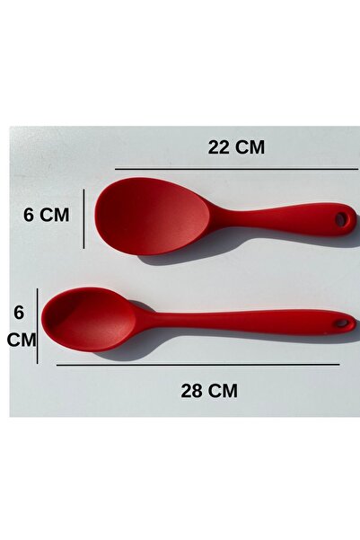 Multiamo Hard Tip Heat Resistant Fireproof Non-Stick Silicone Long Spoon 28 Cm Short Spoon 22 Cm / 2 Pcs