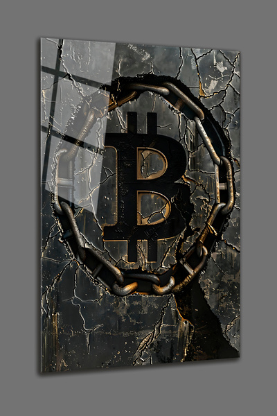 BV DEKOR Γυάλινος πίνακας ζωγραφικής με λογότυπο Bitcoin - Άθραυστος γυάλινος...