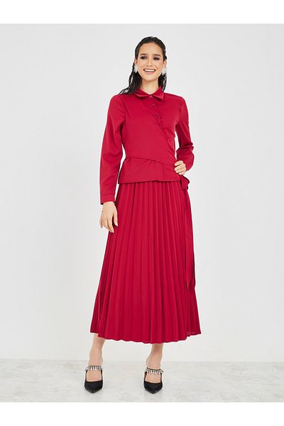 Styli Tie-Up Wrap Shirt & Pleated Skirt Co-Ords