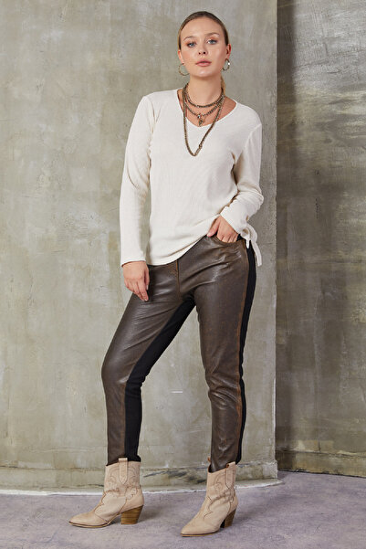 Genel Markalar Fierte Kadın Büyük Beden Pantolon Lm62050 Elastik Bel Deri Kombin