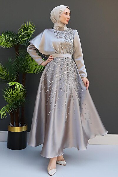 GİZ AGİYİM فستان سهرة حجاب Ayça - مينك فاتح