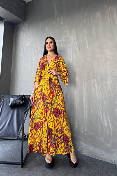 KAMACI BUTİK Viskozna tkanina - Letnja haljina sa cvetnim uzorkom, dvorednim ...