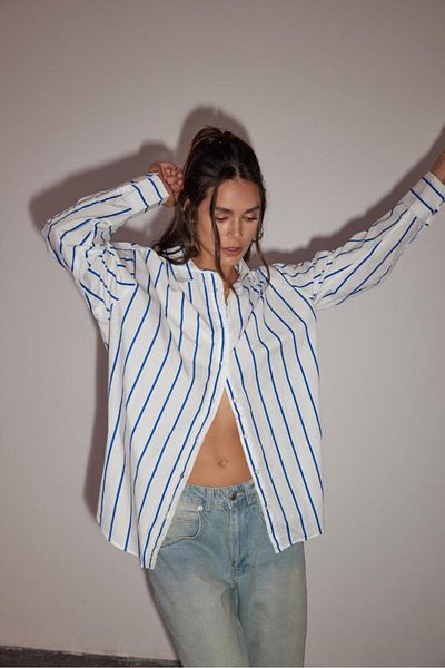 Bases Cămașă din poplin - Design oversize cu dungi