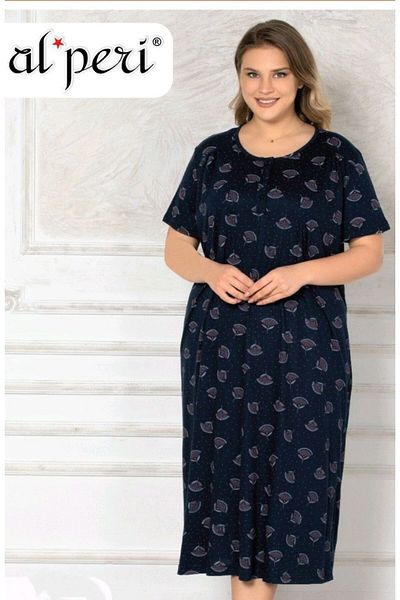 Alperi Navy Blue Large Size Nightgown and Home Dress