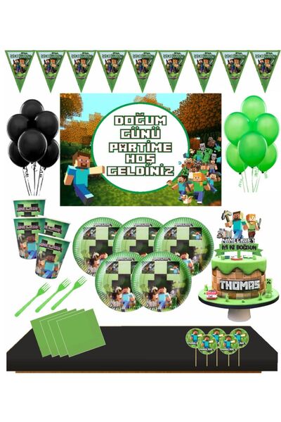 Masal Şekerleme 16 Kişilik Afişli Minecraft Parti Seti