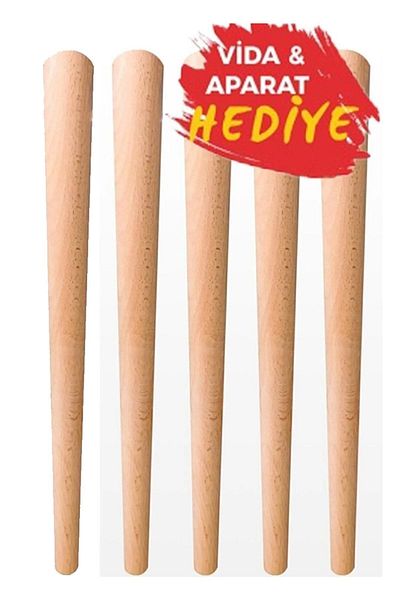 Evnalia 5 Pieces Luxury 70 Cm Wooden Raw Table Leg Diameter: 4.2 Cm Hobby Dıy (WITH SCREW AND APPARATUS)