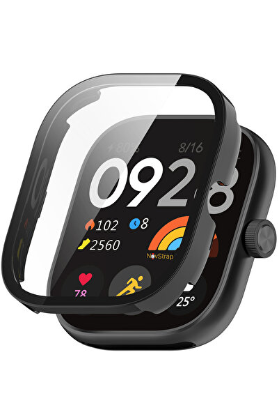 NovStrap Xiaomi Redmi Watch 4 ile Uyumlu Ekran Koruyucu Temperli Cam ve Kasa Koruyucu Kılıf Sert Pc