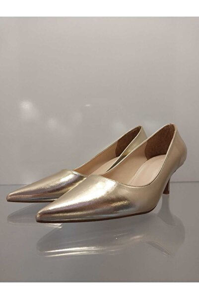 Purple Kadın Gold Metalik Klasik Kısa Topuk Stiletto