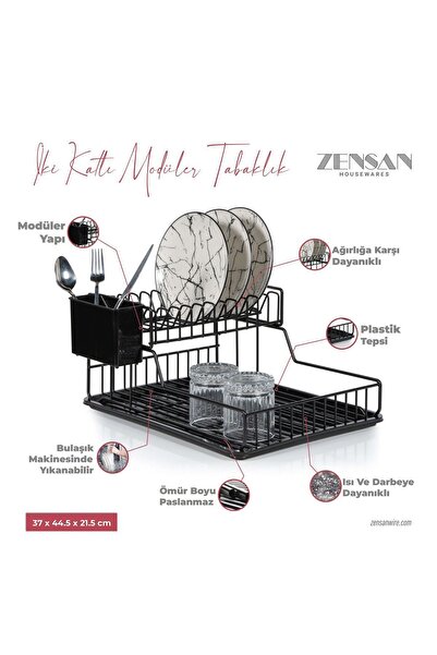 ZENSAN İki Katlı Paslanmaz Siyah Pe Kaplama Modüler Tabaklık/ Bulaşıklık