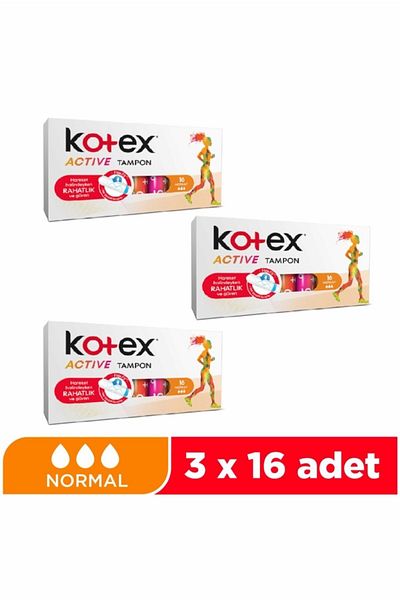 Kotex عازل نشط 16'l1 عادي - عبوة من 3 قطع