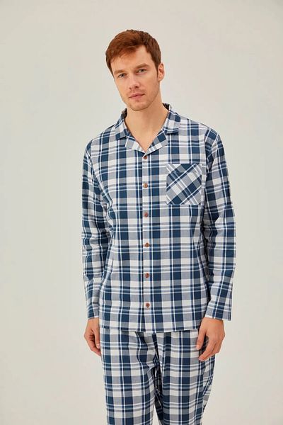 Pamuk & Pamuk COTTON%COTTON 4SEASONS WOVEN FABRIC LONG SLEEVE SHIRT COLLAR BUTTONED FRONT MEN'S PAJAMAS SET