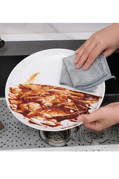 Modo Di Bellezza 8 Pieces 20x20 Inox Wire Dish Cloth - Difficult Dirt Cloth, Kitchen Bathroom Cloth