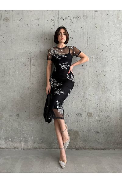 La Querta Μαύρο φόρεμα με μισό μανίκι με λαιμόκοψη puqqa02