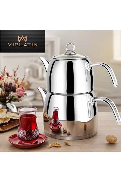 Viplatin Lines Model Orta Boy Çelik Kulplu İndüksiyon Tabanlı Çelik Çaydanlık...