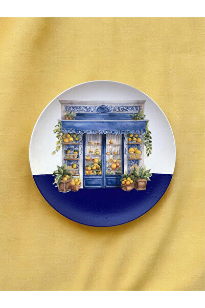 unique florya Limon Dükkanı Temalı Duvar Tabağı Dekoratif Bahçe Balkon Mutfak...
