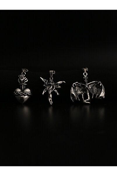 Dukkanka 3'lü Kafatası İskelet, Gothic Kalp ve Peri Kolye Seti