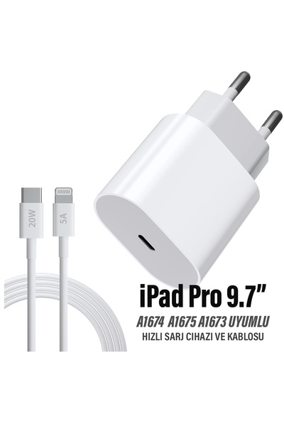 EXENAR iPad Pro 9.7 Uyumlu Şarj Aleti Adaptörü 20W Ligtning Şarj Kablosu A167...