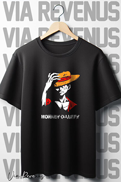 Vordevia Majica Monkey D Luffy Štampano crna Oversize kroj - okrugla kragna