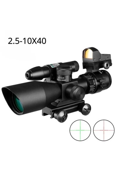 LEIDORY 2.5-10x40 Kırmızı Lazerli ve Nokta Görüşü Dürbün Set