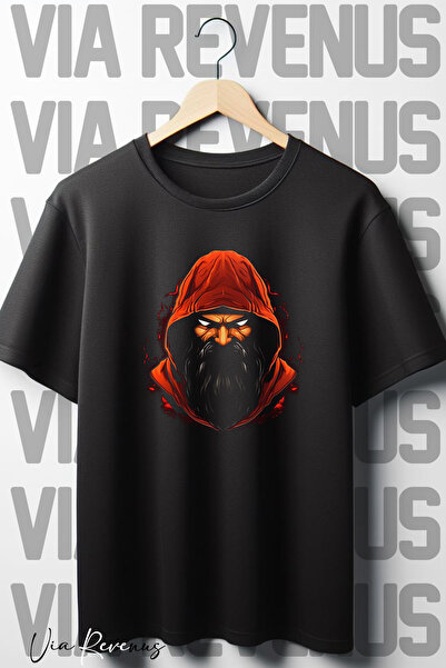 Vordevia Oversize kroj crna T-shirt - Fighter Štampano , okrugla kragna