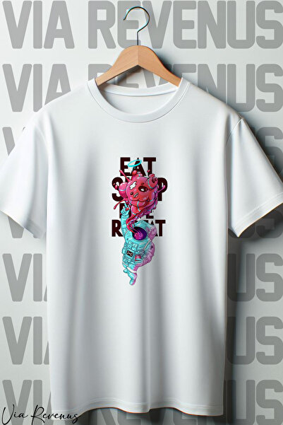 Vordevia Bela Oversize kroj T-shirt - Jedite Spavajte Rave Ponavljajte Astron...