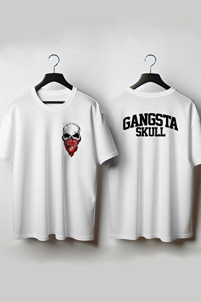 Vordevia Gangsta lubanja prednja i zadnja Štampano bela Oversize kroj T-shirt