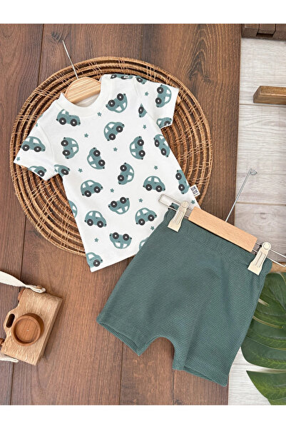 Bolly Baby Summer Waffle Shorts Set for Baby Boy - Car Printed