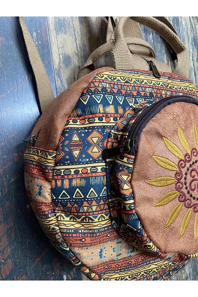 Street Bag Fargin Bohemian Embroidered Round Backpack - Waterproof, For Daily Travel